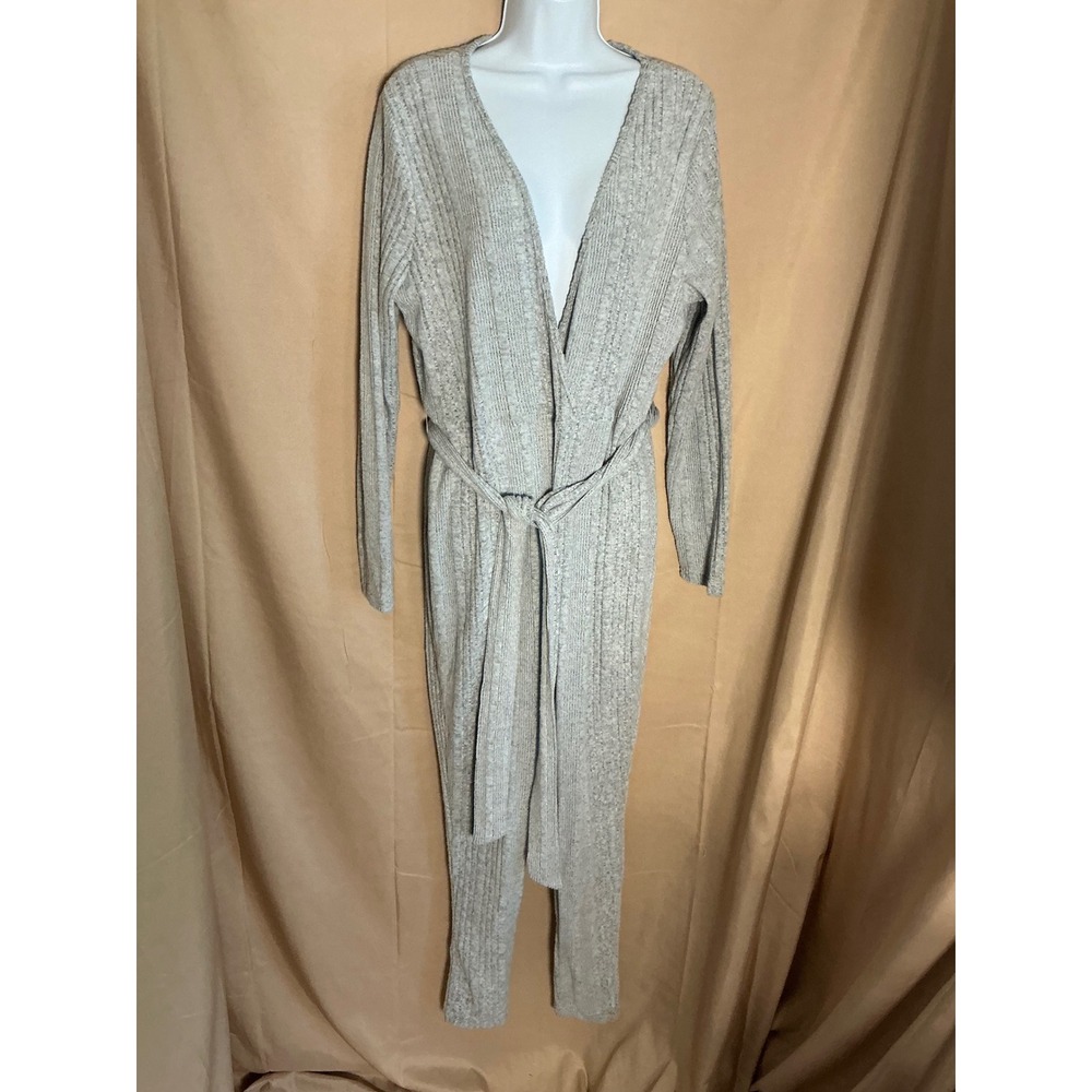 SHEIN Curve Jumpsuit Womens 2XL Grey Excellent Ribbed Knit Long Sleeve Tie Waist